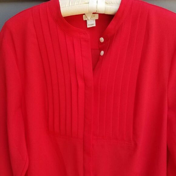 J Crew Red Semi Sheer Button Down Blouse size Large - Picture 4 of 8